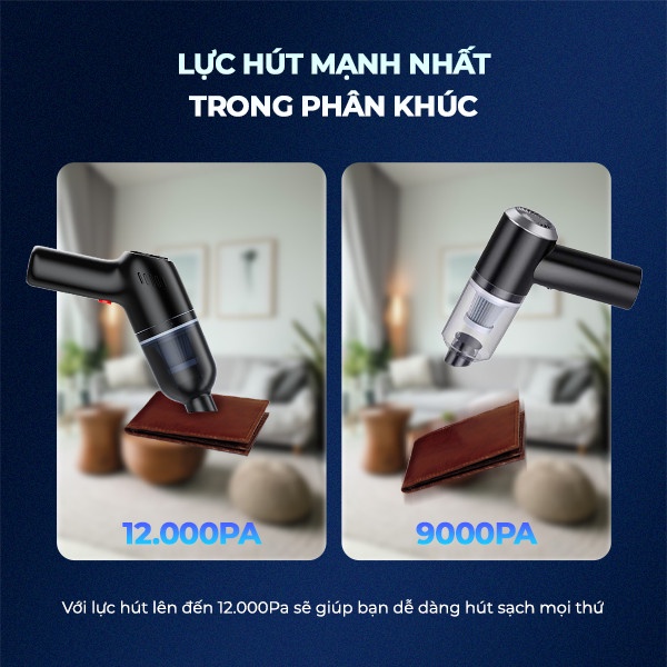 Máy Hút Bụi Không Dây Mini NEMI Lực Hút 12000 PA, Thiết Kế Cầm Tay, Tích Hợp 3 Đầu Hút Dùng Liên tục 45 Phút