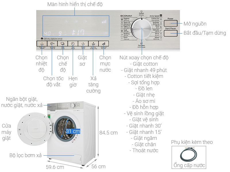 Máy giặt cửa ngang Panasonic Inverter 10 Kg NA-120VG6WV2 - Hàng chính hãng (Chỉ giao Thái Bình)