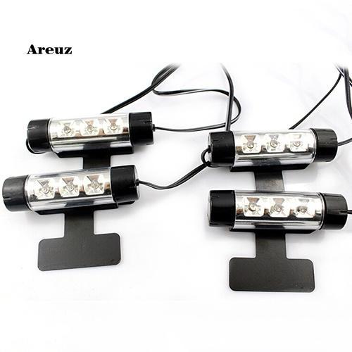 Bộ 4 Dây Đèn 3 Bóng LED 12V Màu Xanh Dương Neon Trang Trí Nội Thất Xe Hơi