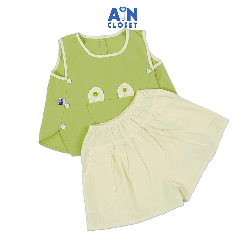 Bộ quần áo Ngắn bé gái Họa tiết Túi Tai Gấu Xanh Be cotton - AICDBGJHX7QA - AIN Closet