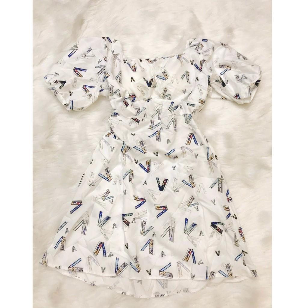 Đầm xoè lụa hoạ tiết hở lưng kèm nơ siêu xinh phù hơp đi dạo phố, đi làm