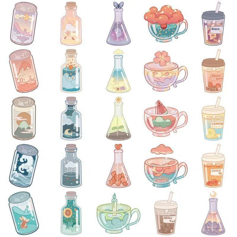 Sticker trà sữa đồ uống màu pastel trang trí mũ bảo hiểm, guitar, ukulele, điện thoại, sổ tay, laptop - mẫu S4