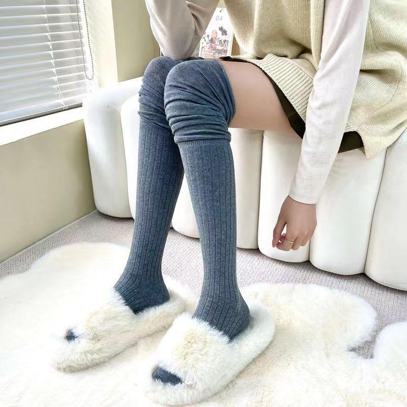Tất đùi, TẤT DÀI QUA GỐI VIỀN NHÚN GÂN TĂM cao cổ JK, tất nhún đi boot, vớ đùi dài qua gối thời trang chất liệu cotton