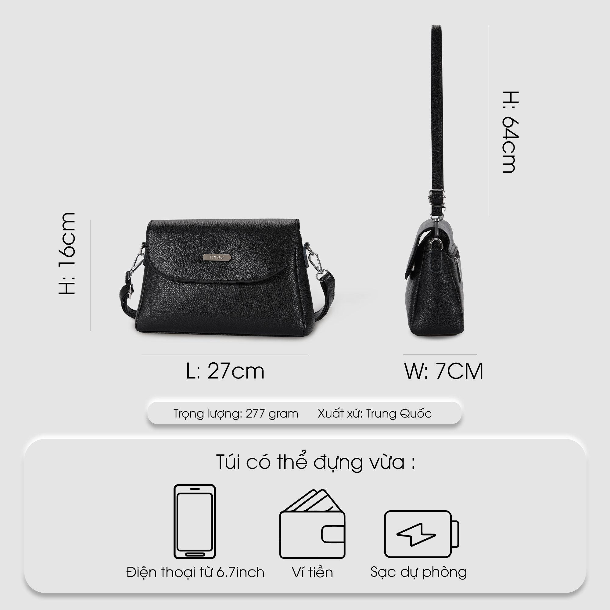 Túi đeo vai đi chơi, túi đeo chéo nữ phom mềm da bò thật IDIGO FB1 - 6027