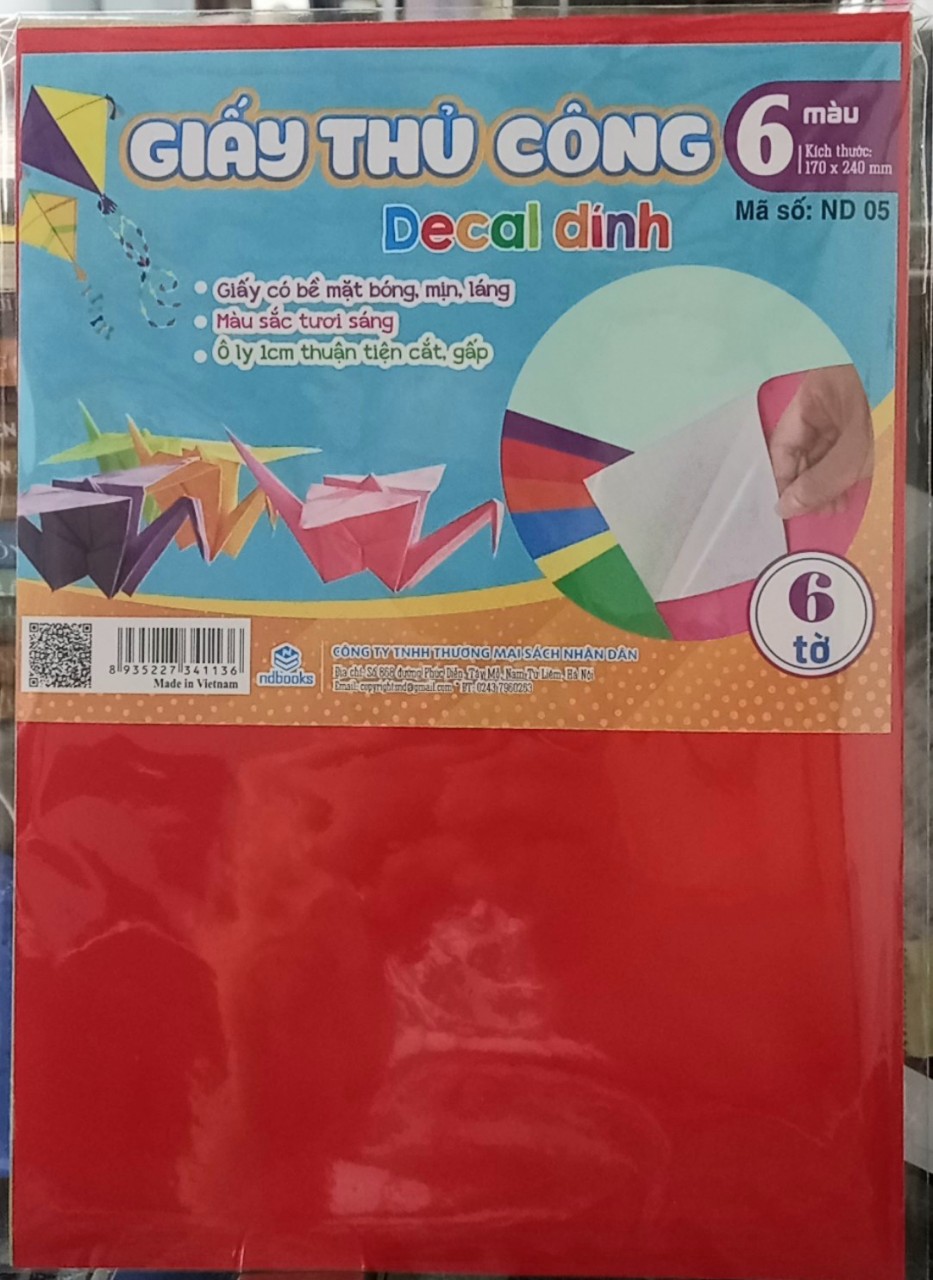 NDB - Combo 5 tập Giấy thủ công Decal dính 6 màu