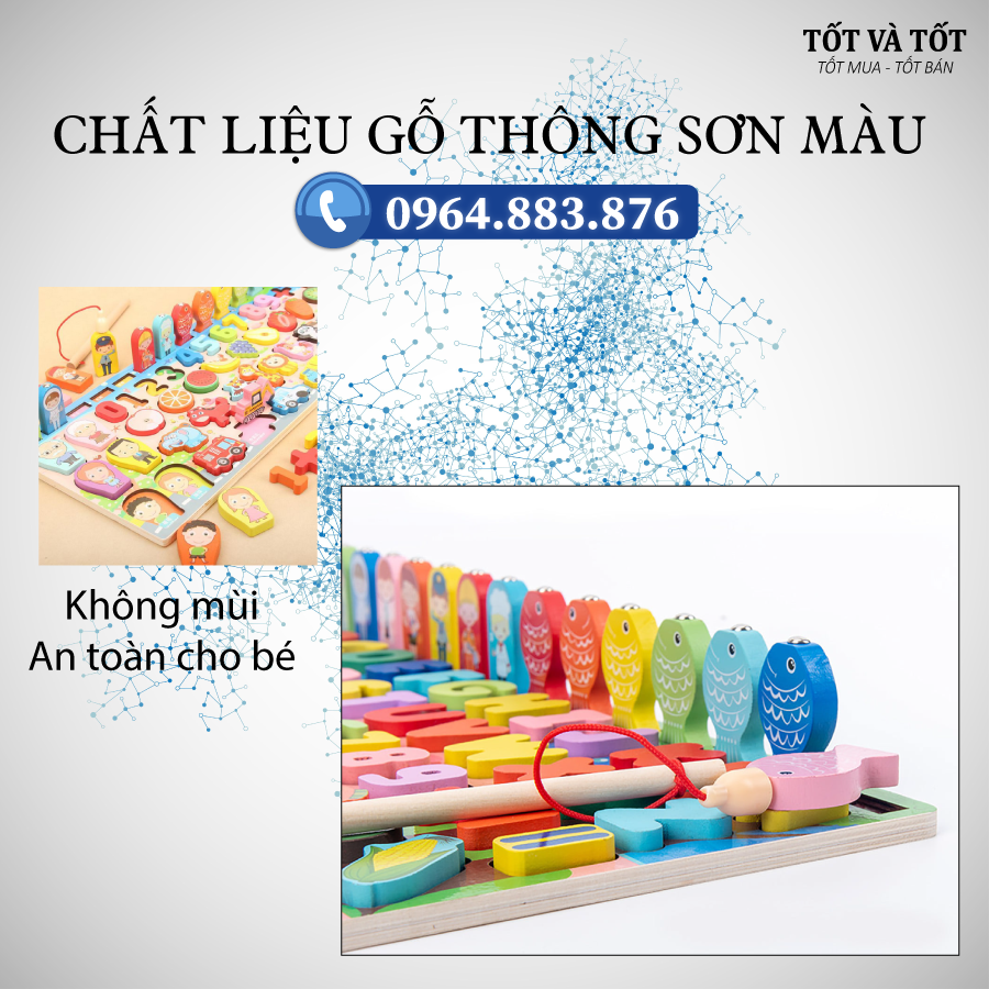 Bộ bảng số câu cá thông minh chất liệu gỗ