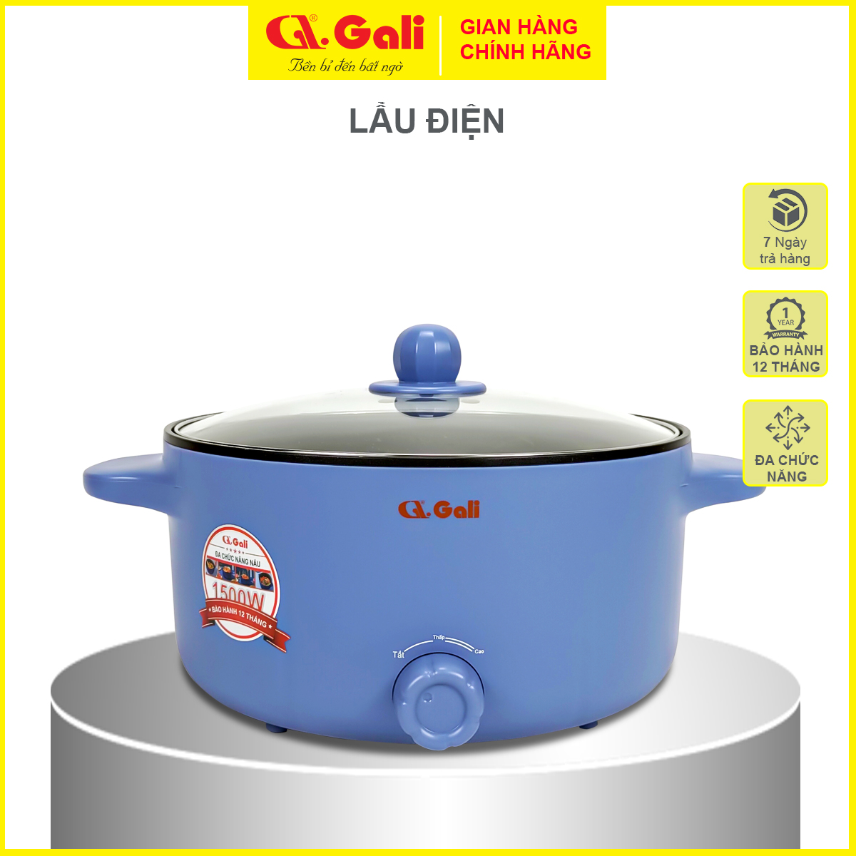 Nồi lẩu điện đa năng Gali 5 lít, nồi lẩu 1500w, chiên, xào, hấp, thân 2 lớp, hàng nhập khẩu chính hãng bảo hành 24 tháng