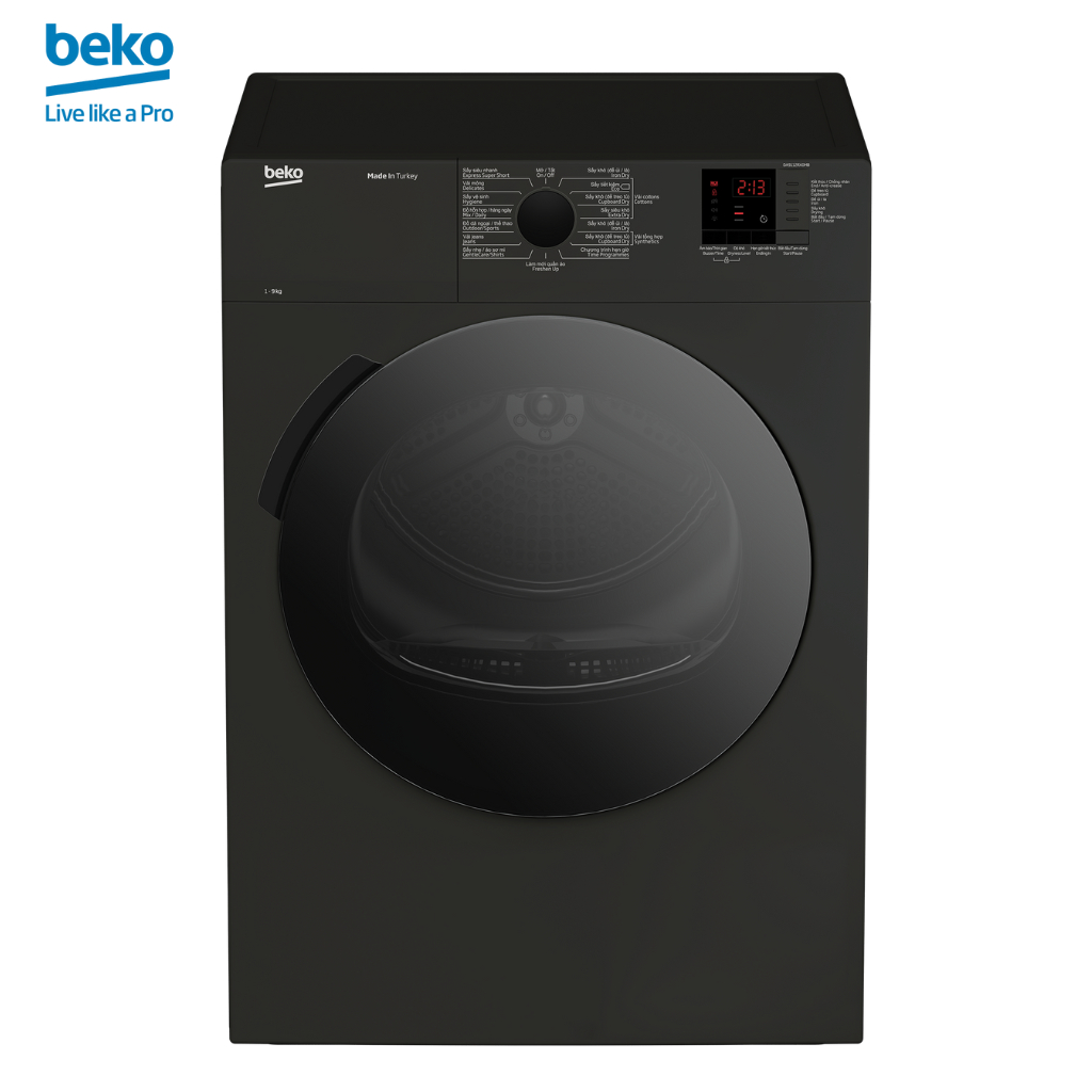 Máy Sấy Quần Áo BEKO Công Nghệ Sấy Thông Hơi 9Kg, Chống Nhăn, Khoá An Toàn Cho Trẻ Em - DA9112RX0MB - Hàng Chính Hãng