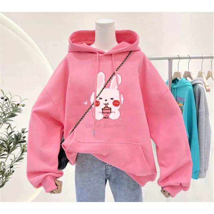 Áo hoodie nam nữ thỏ hồng chất nỉ bông siêu dày , phom rộng size từ 37 đến 65kg