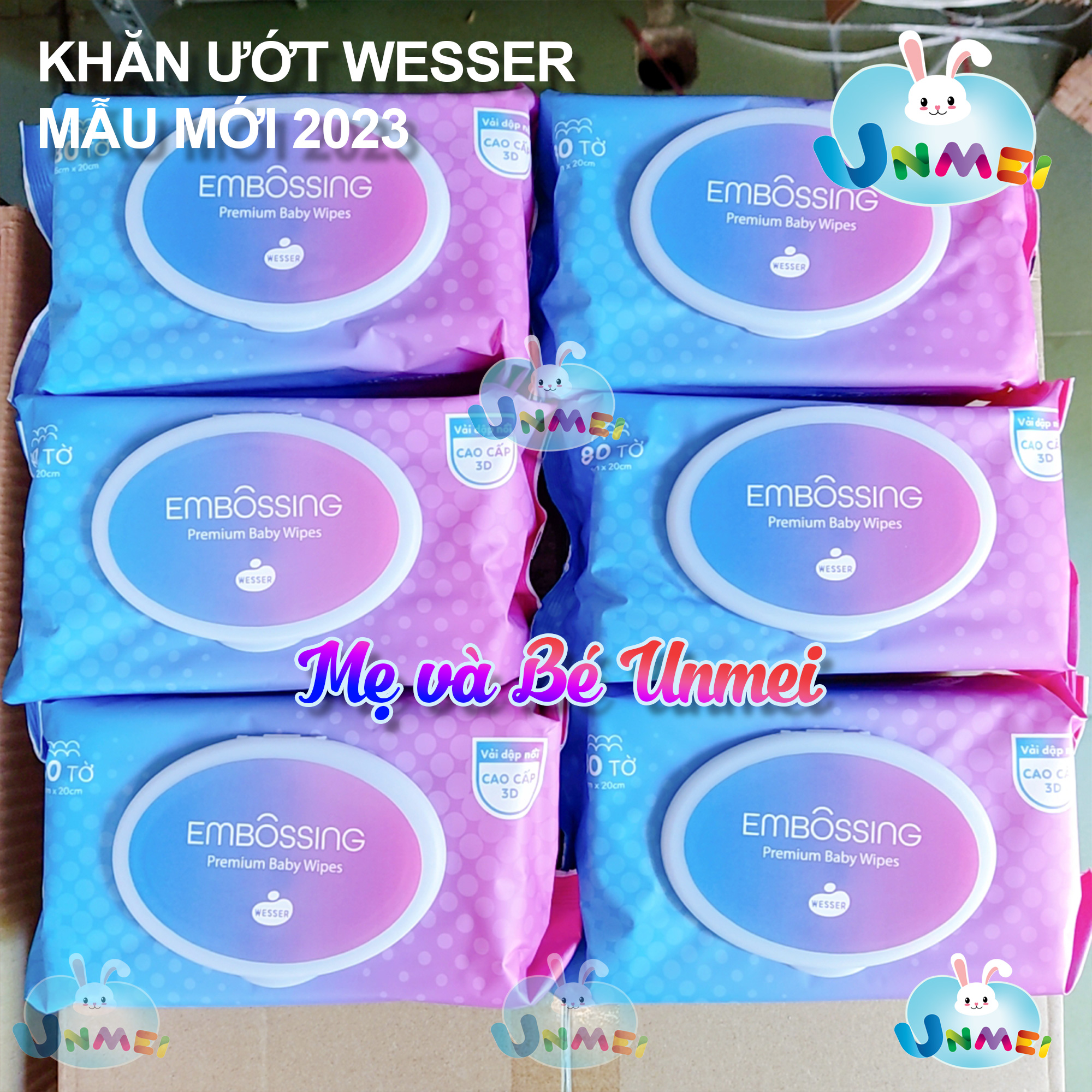 Bộ 6 Gói Khăn Ướt Wesser 80 Tờ / gói  chất liệu Vải Dập Nổi cao cấp - Không Hương - Không Parapen