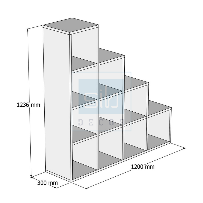 Tủ Sách Gỗ Bậc Thang Lớn SIB Decor Cho Phòng Khách, Phòng Làm Việc, Kích Thước 123.6 x 120 x 30cm
