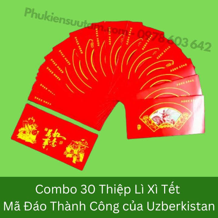 Combo 30 Thiệp Lì Xì Tết Mã Đáo Thành Công Của Uzberkistan, kích thước: 20cmx10cm, màu đỏ - SP005878