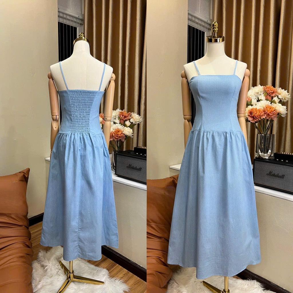 Đầm maxi 2 dây denim