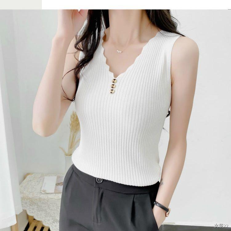 Ice silk sling nhỏ áo vest nữ mặc ngoài mùa hè với dây đan cổ chữ v rộng rãi Hàn Quốc Đáy hàng đầu