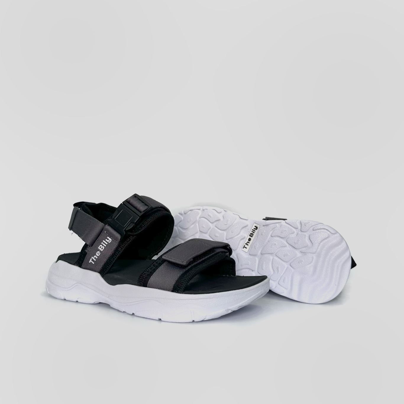 Giày Sandal Nam Nữ Unisex The BiLy Quai Ngang Dây Dù Đế IP Siêu Êm Nhẹ Đế Trắng Màu Xám-BLDT09