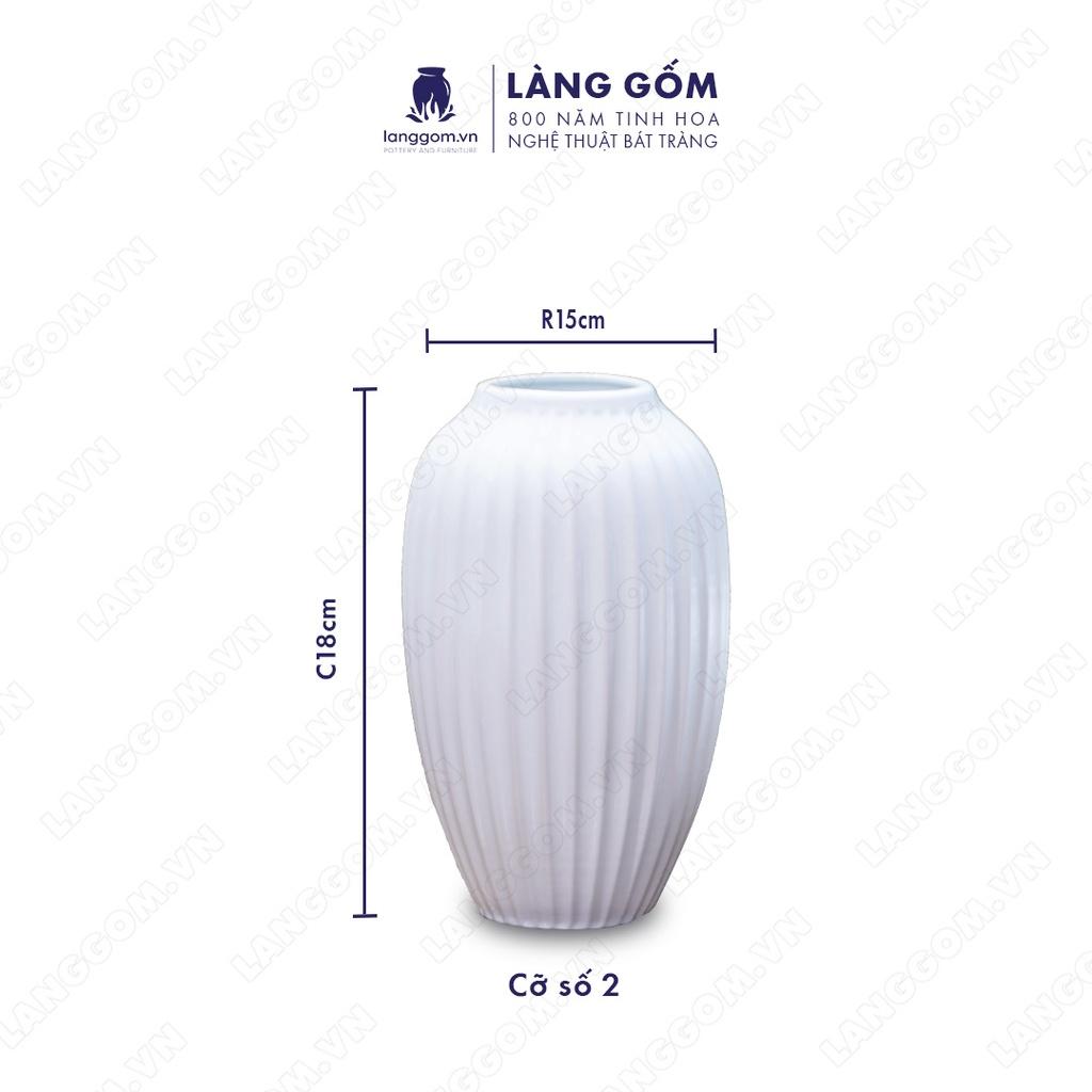 Bình hoa, lọ hoa Gốm sứ Bát Tràng cao cấp Men trắng vò dưa dùng làm quà tặng, trang trí - Làng Gốm Bát Tràng