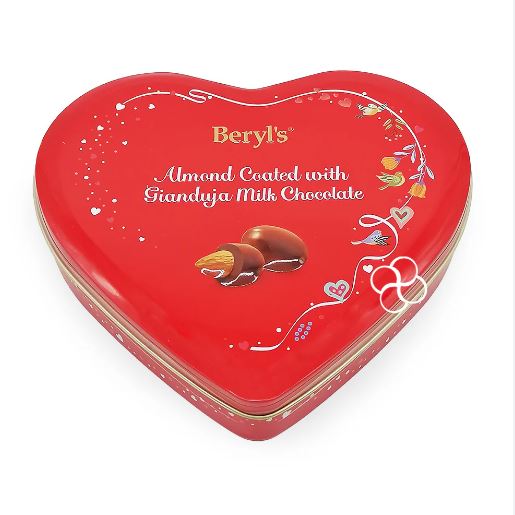 Socola hạnh nhân phủ socola sữa Beryl's trái tim hộp thiếc 80g - Gift boxTrái tim đỏ