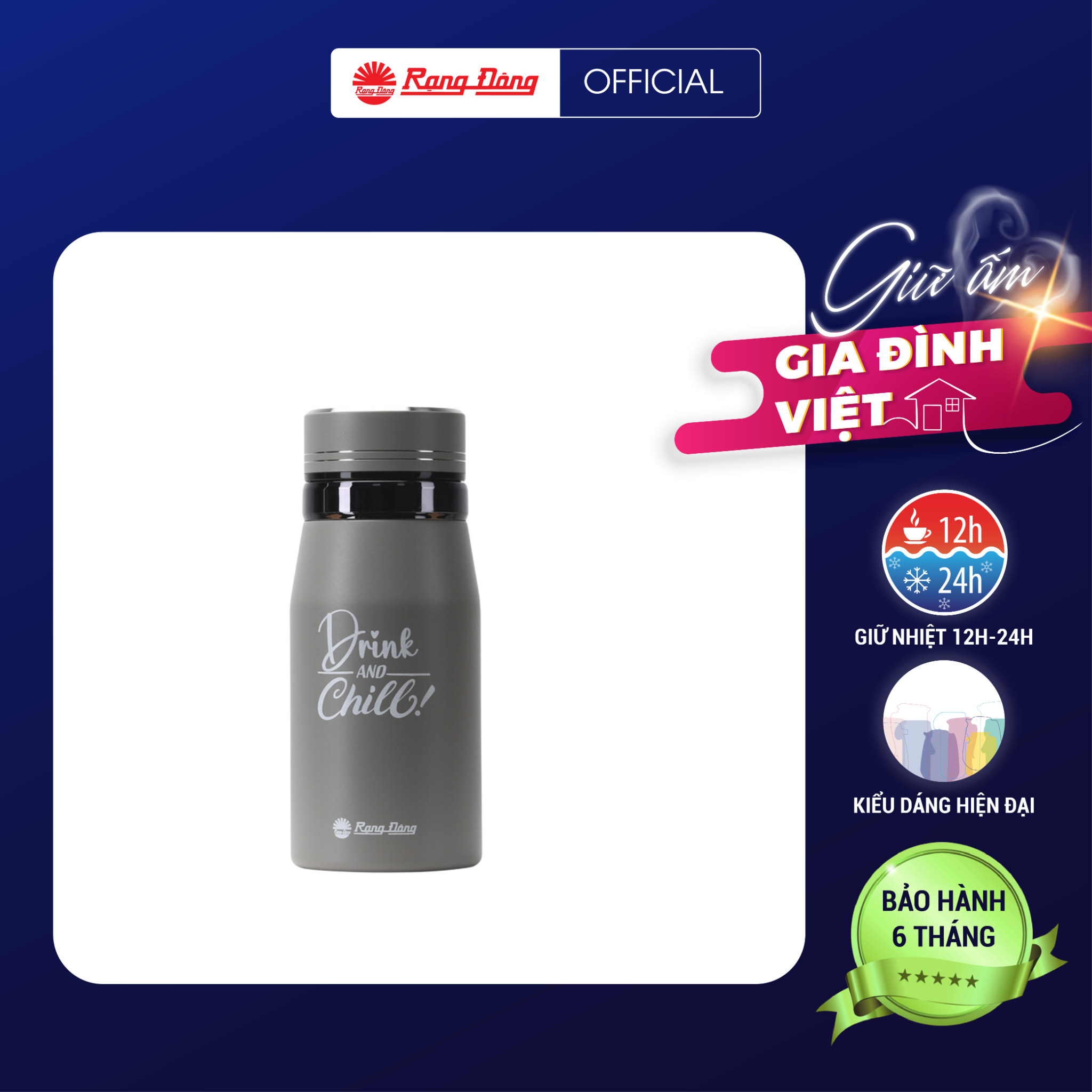 Bình giữ nhiệt nóng lạnh Rạng Đông dung tích 360-400-450-500-600ml inox 304 cao cấp, ly giữ nhiệt