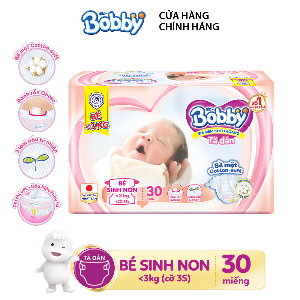 Tã dán Bobby cho trẻ sinh non dưới 3kg 30 miếng