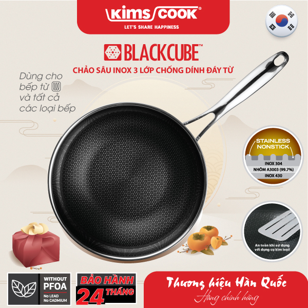 Chảo sâu KIMS COOK Blackcube inox 3 lớp đáy từ chống dính