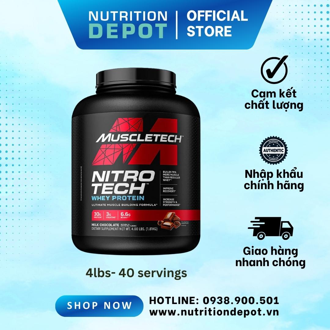 Sữa tăng cơ Nitrotech Whey Protein Muscletech 4lbs (1.8kg) - Hỗ trợ tăng cơ và phục hồi cơ tối đa - Nutrition Depot