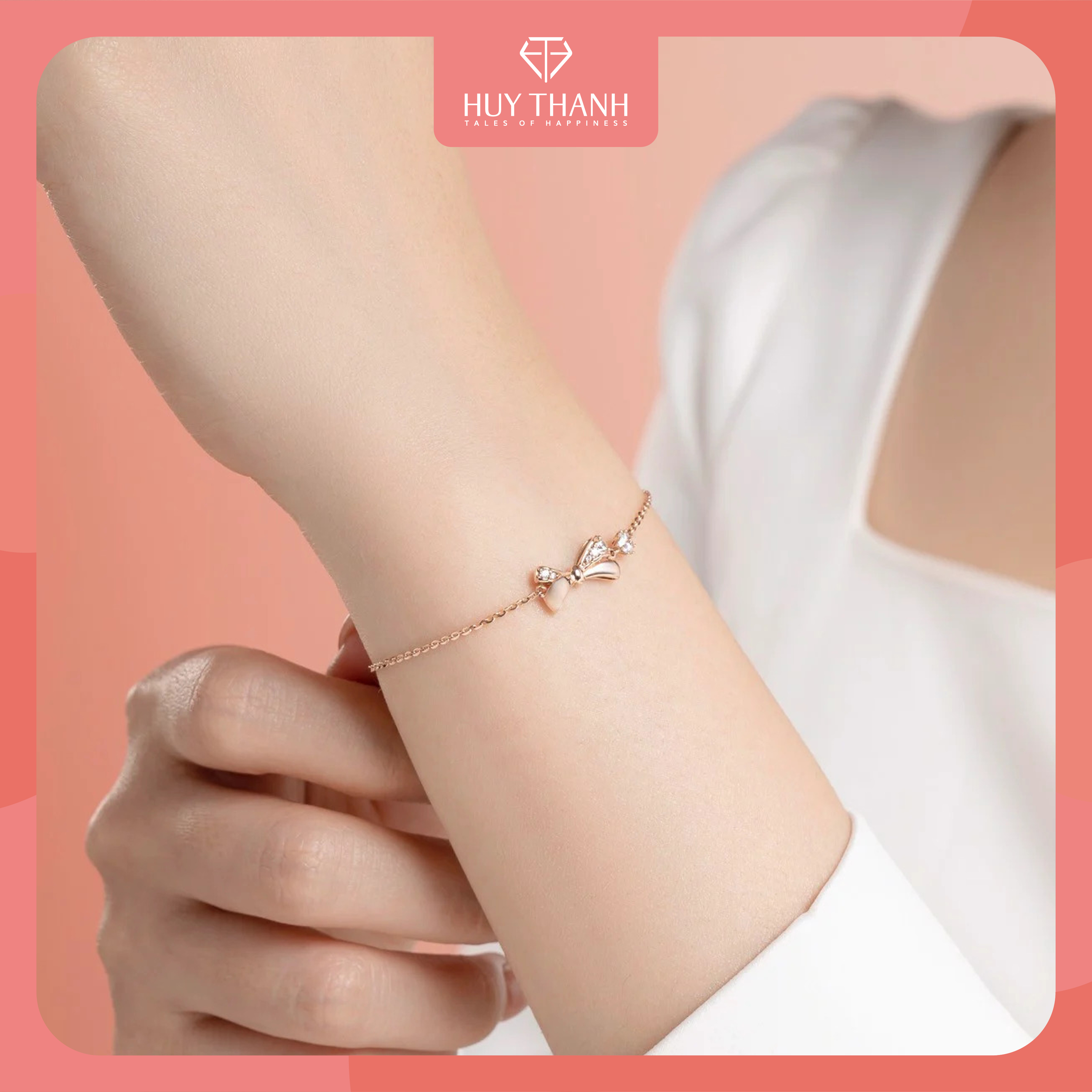 Lắc Tay Vàng Vàng 14k Thiết Kế Họa Tiết Hình Nơ Đính Đá CZ Cao Cấp Lấp Lánh LLF191 Huy Thanh Jewelry