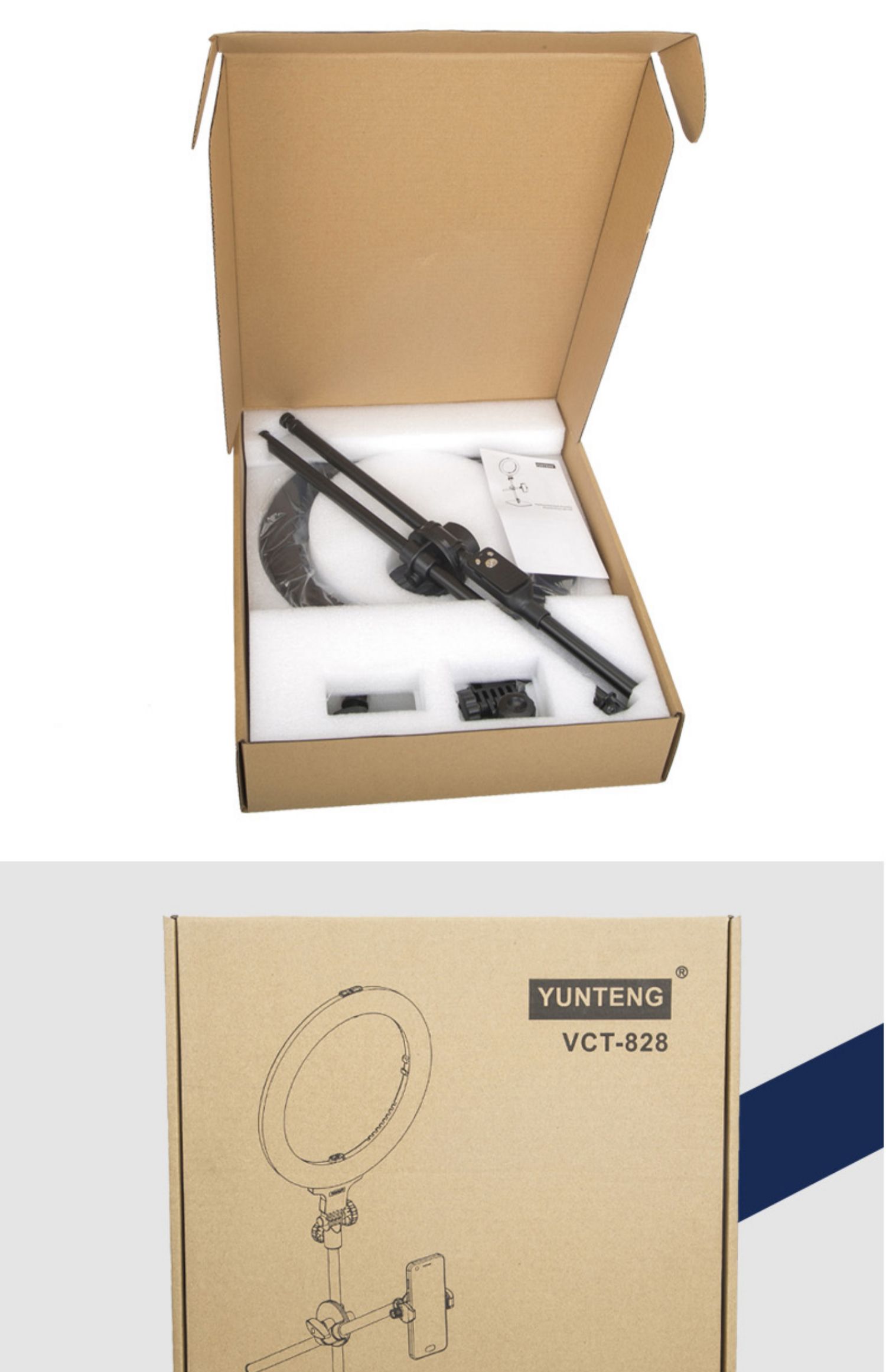 Bộ giá đỡ kèm đèn để bàn YUNTENG VCT-828 có thanh ngang quay review, quay topsot từ trên xuống - Hàng chính hãng