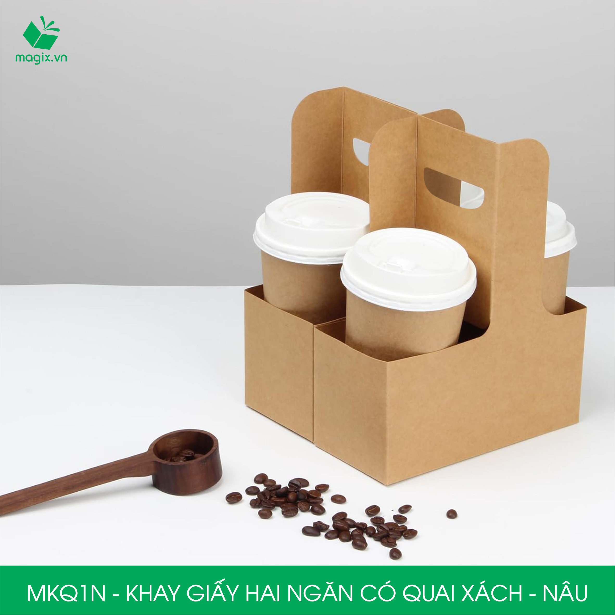 MKQ - 17.5x8x9 cm - Combo 20 Khay giấy 2 ngăn quai xách siêu chắc, hộp giấy 2 ngăn chống thấm đựng ly nước, hoa và quà tặng - Nhiều màu