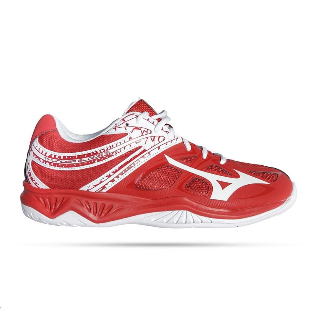 Giày cầu lông , bóng chuyền Mizuno Thunder Blade 2 Red mẫu mới, cổ thấp, đế kếp chơi được mọi mặt sân, dành cho nam, màu đỏ, đủ size