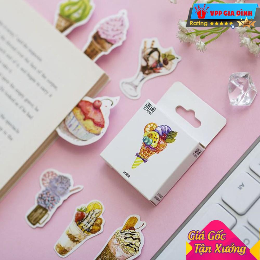 Hộp 50 Miếng Nhãn Dán Sticker Trang Trí Kem Dâu Ice Cream