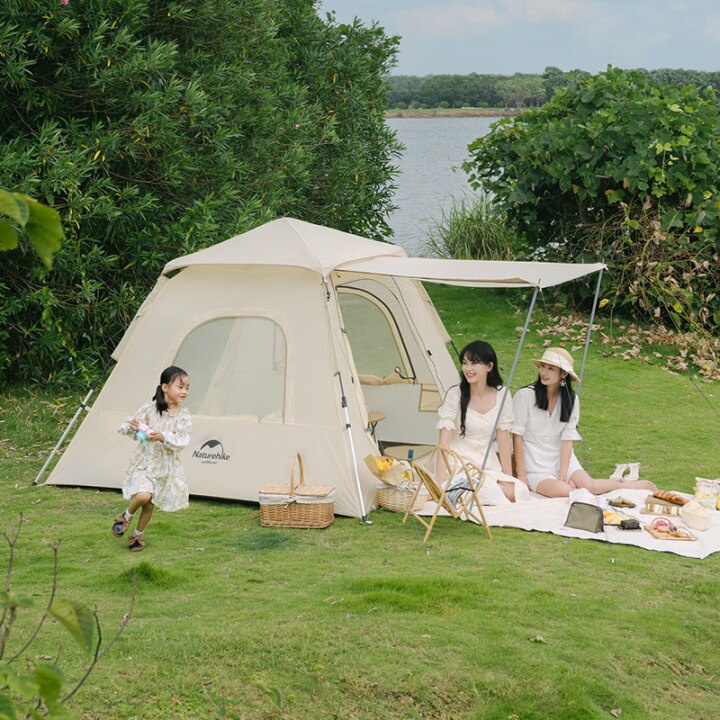 Lều cắm trại Naturehike tự bung vintage 4 người mái che glamping du lịch dã ngoại A436
