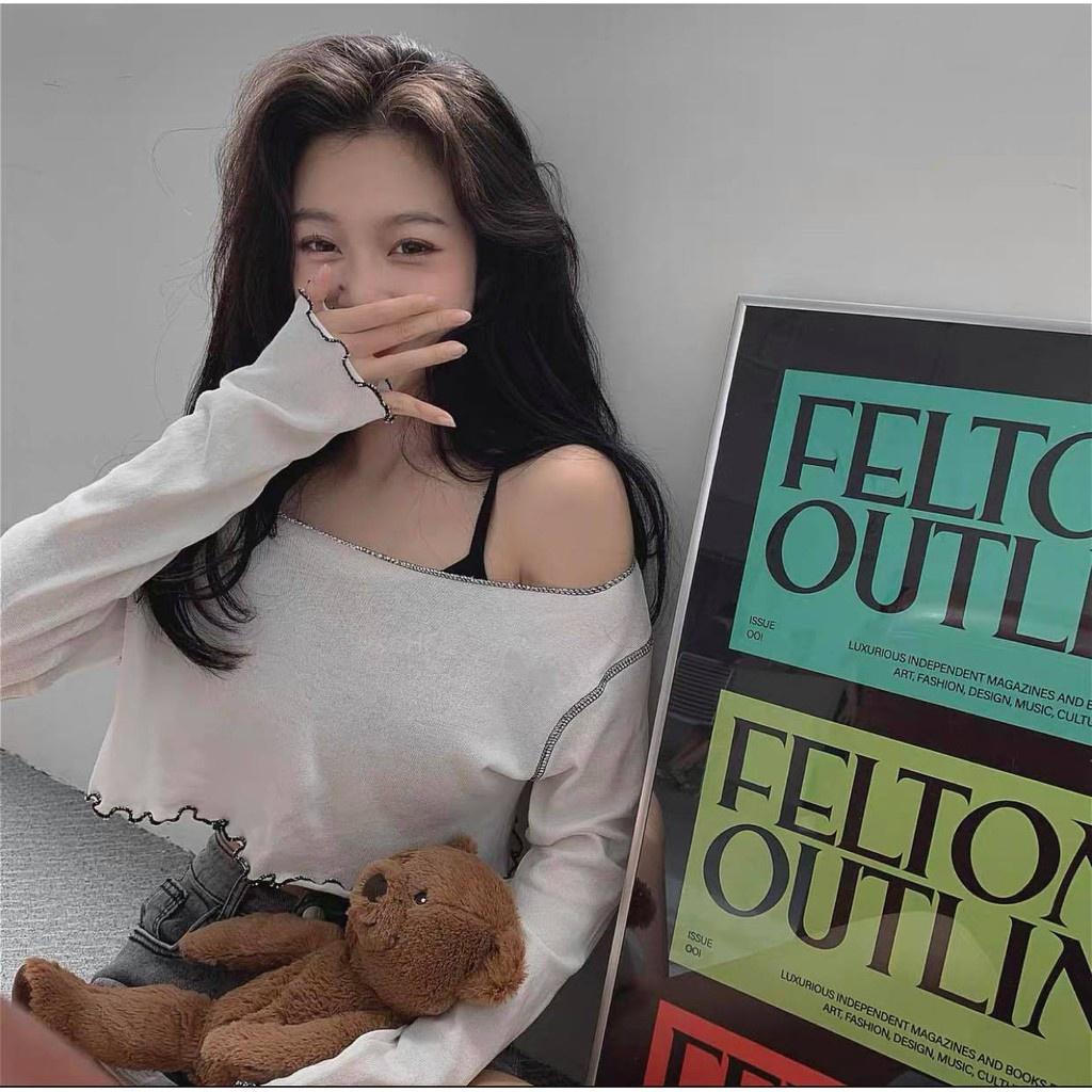 Set Áo Thun Giấy Viền Bèo Kèm Áo Croptop 2 Dây