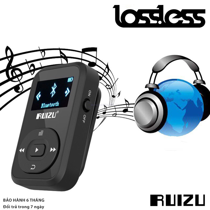 Ruizu X26 - Máy Nghe Nhạc Lossless Thể Thao, Hỗ Trợ Ghi Âm, FM, Bluetooth 4.0 (8GB) - Hàng Chính Hãng