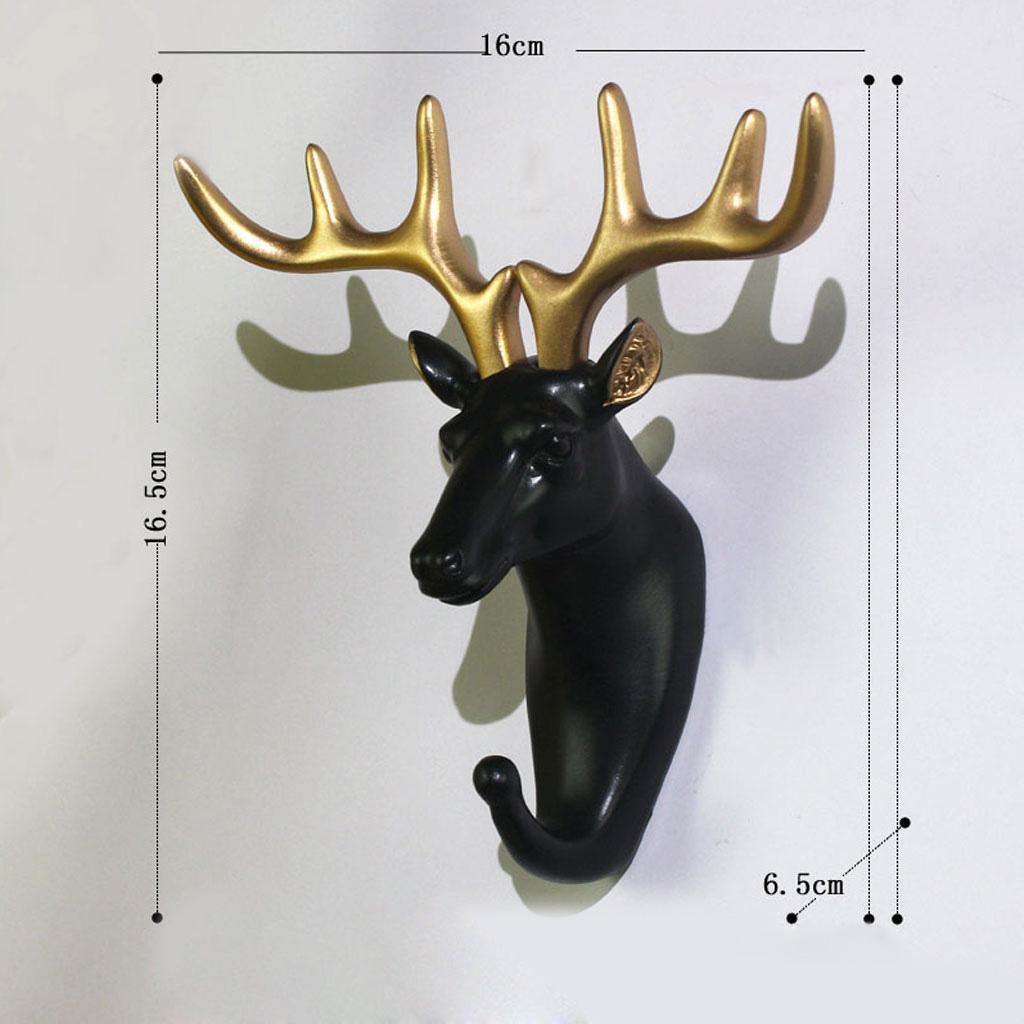 2Pcs Resin Animal Head Hook Hat Key Wall Hanger Black-Golden Decoration