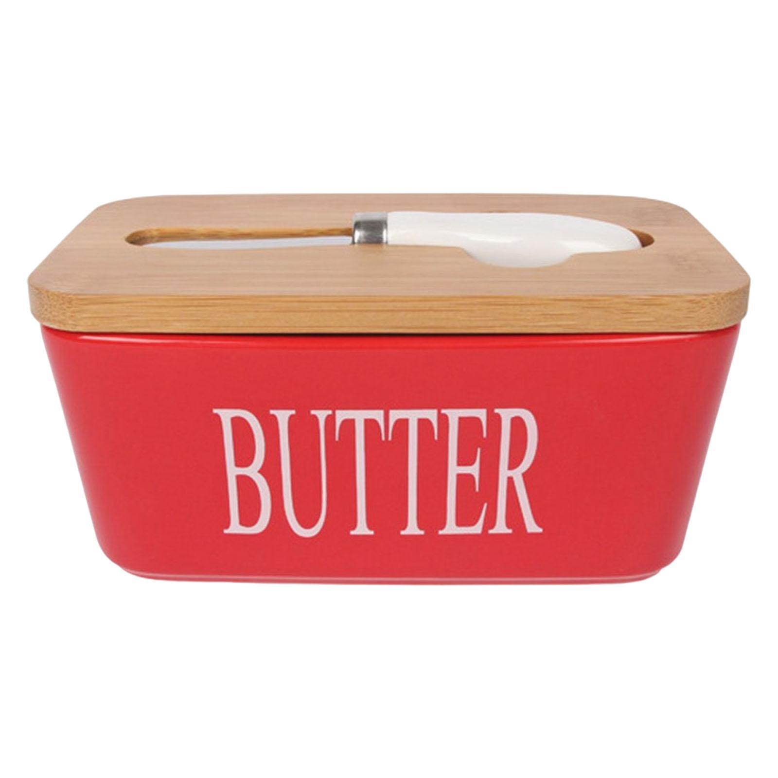 Ceramic Butter Keeper Preservation Case Fridge Organizer for Dining Kitchen red
