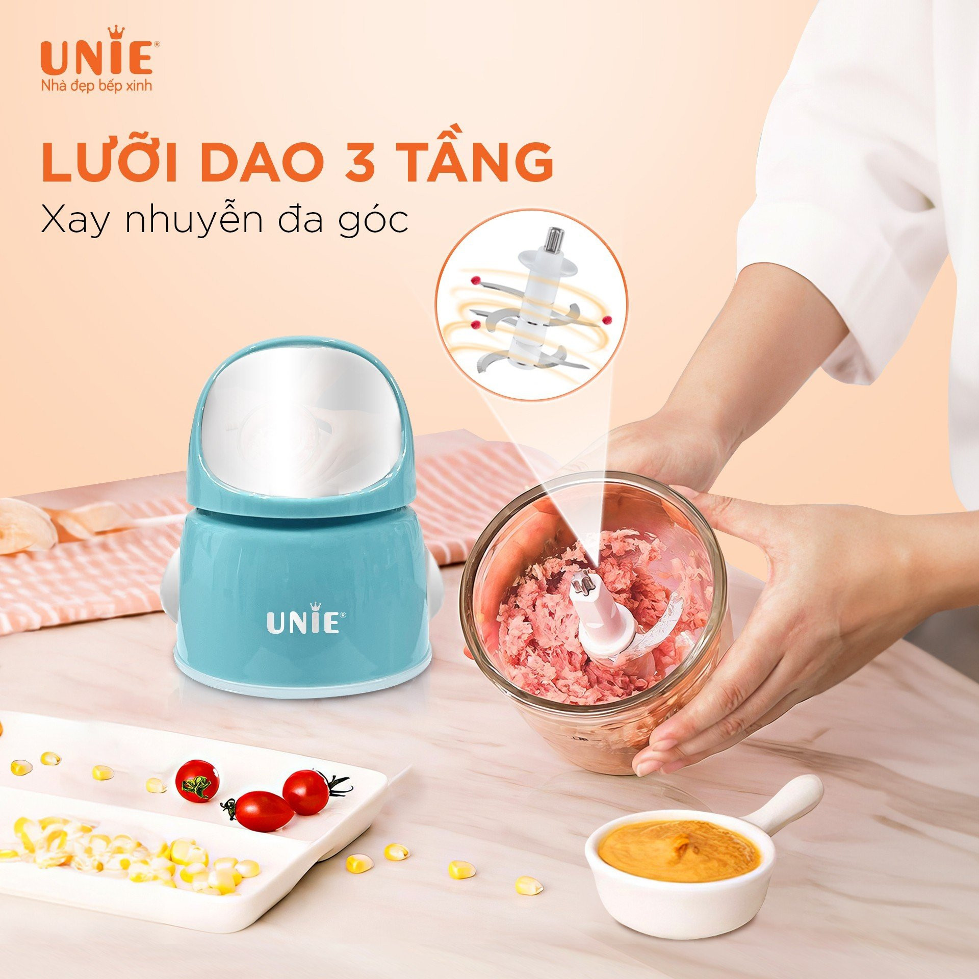 Máy xay mini UMB02, lưỡi dao 3 tầng inox 304,cối thuỷ tinh cao cấp, xay đa năng công suất lớn, bảo hành 12 tháng-hàng chính hãng