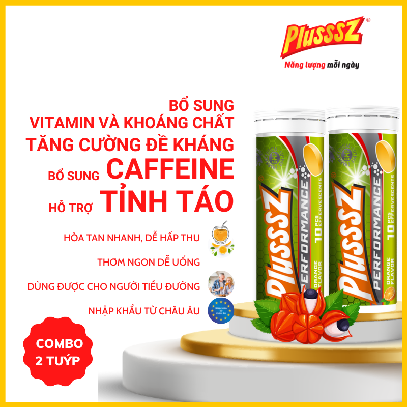 Viên sủi tăng đề kháng Plusssz Max Multivitamin vị Cam + Vitamin C vị Chanh + Calcium Đào + C1000 + Performance