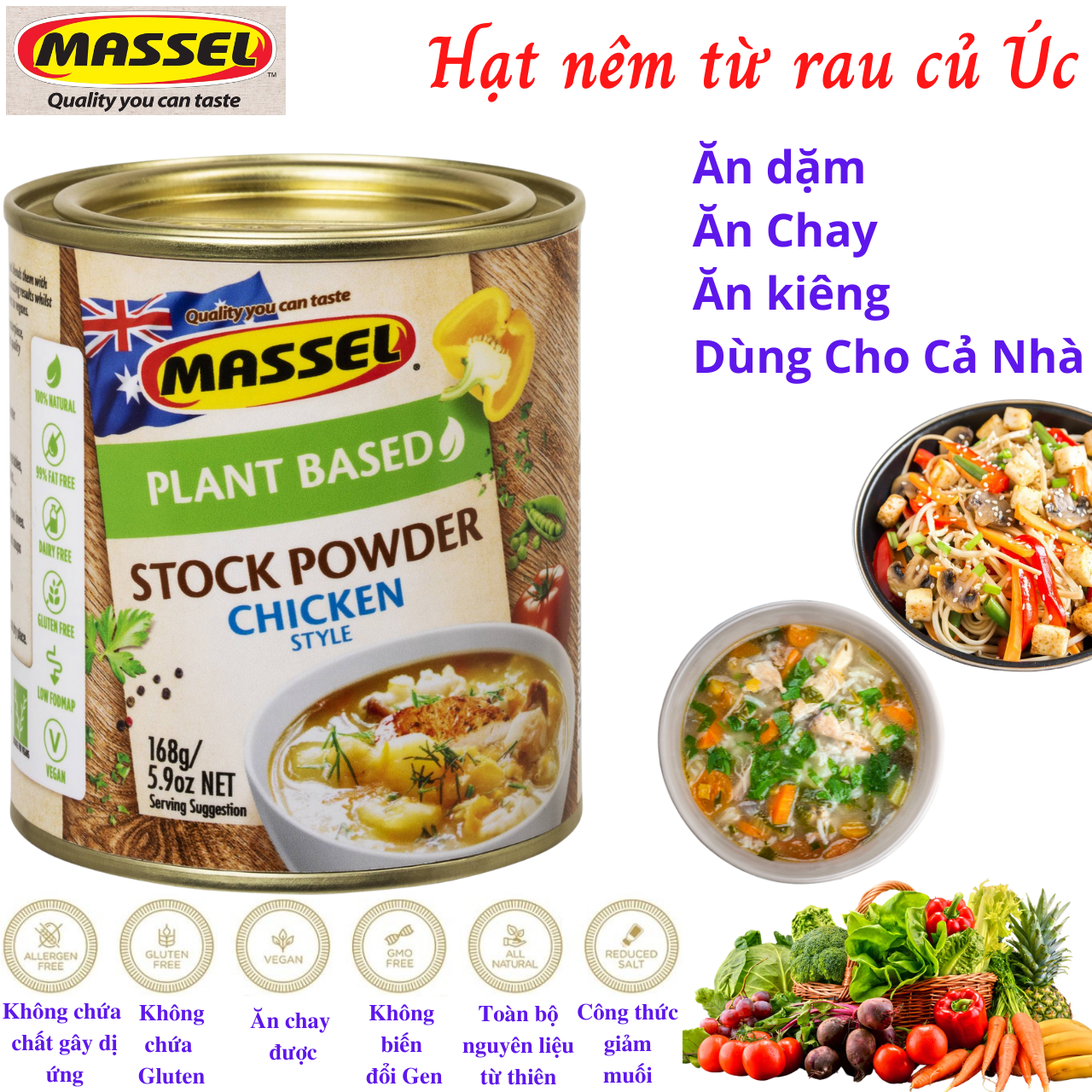 Hình ảnh Hạt nêm rau củ Massel Úc 100% từ rau củ thảo mộc bảo vệ sức khỏe, dành cho ăn chay, ăn mặn, ăn kiêng, và cho bé ăn dặm - Massel Official