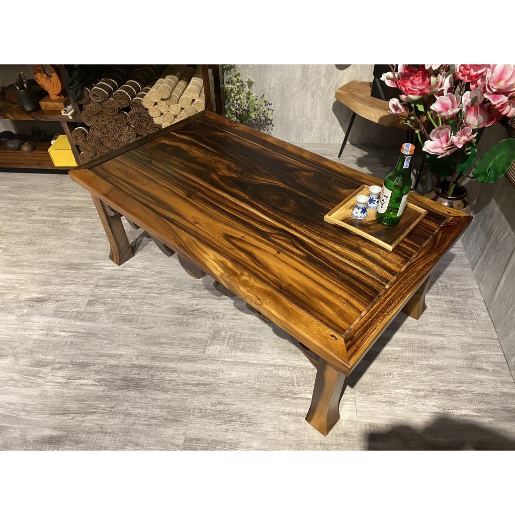 Bàn trà gỗ Me Tây, mặt bàn chữ nhật, có yếm trang trí