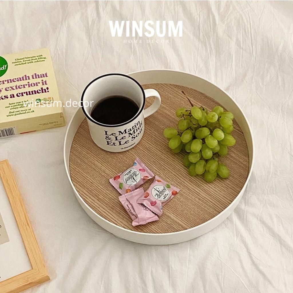 Khay tròn mặt vân gỗ đựng mỹ phẩm, nước hoa, decor phong cách Hàn Quốc - Winsum.decor
