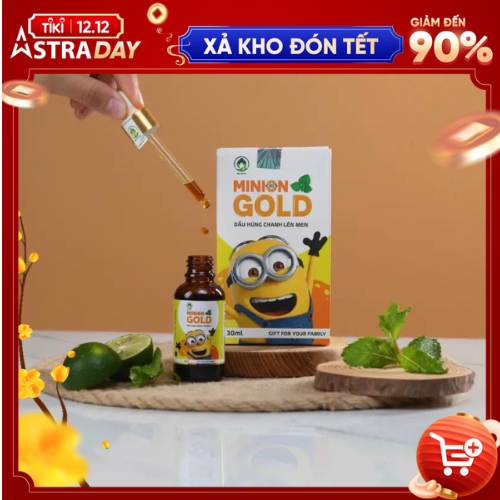 Combo 2 Hộp Dầu húng chanh lên men Minion Gold 30ml giúp giảm ho, khò khè  [ Tặng Vòng dâu tằm cho bé ]