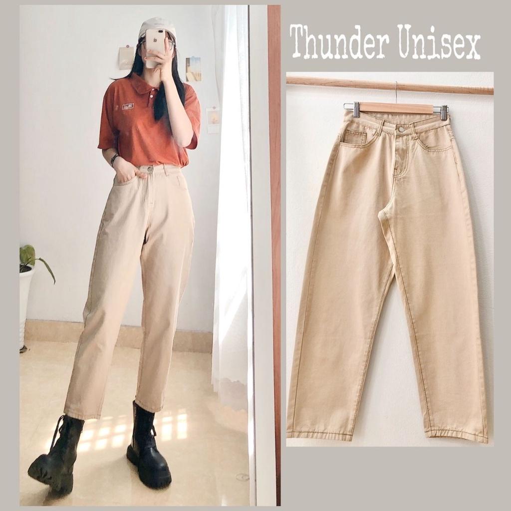Quần Jean Nữ Dáng Baggy Ống Suông Basic ThunderUnisex Chất Vải Dày Dặn Mềm Mại Phong Cách Ulzzang Fullsize