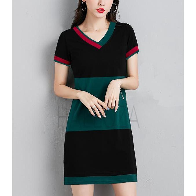 Đầm đne phối màu xanh đỏ bigsize