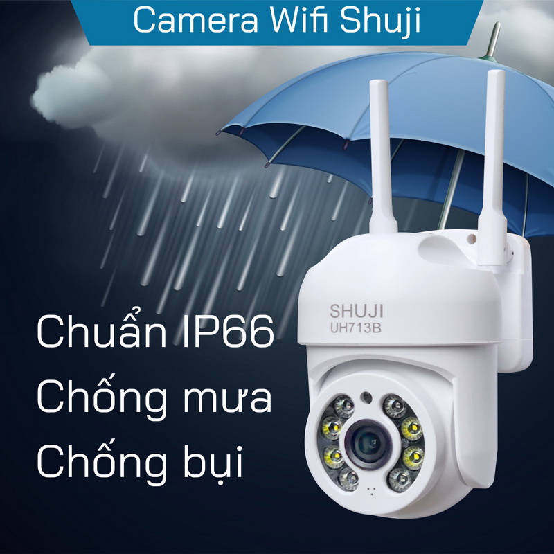 Camera wifi ngoài trời SHUJI UH713B - Lắp ngoài trời - Xoay 360 độ- Báo động khi có trộm- Ghi âm và Đàm thoại 2 chiều- Hàng chính hãng được nhập khẩu chính thức bởi Cty TNHH Shuji (VN)- Bảo hành 24 tháng