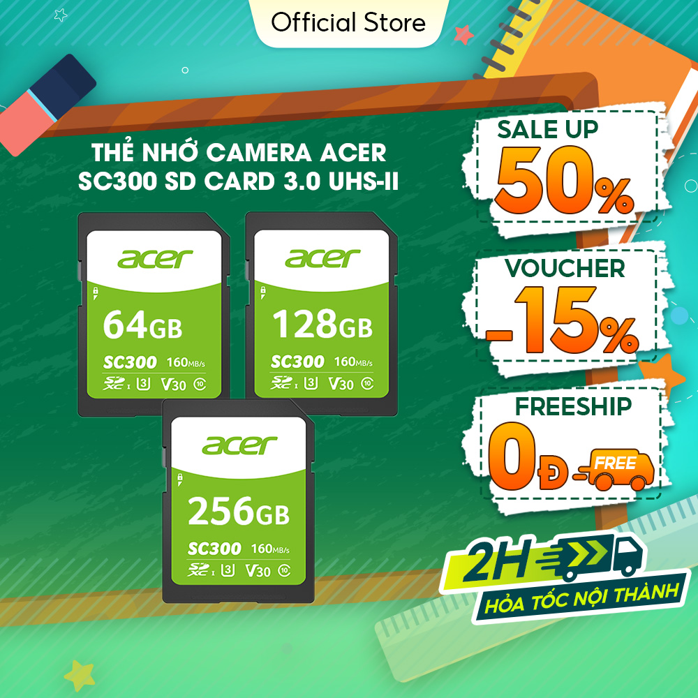 Thẻ nhớ cho camera Acer SD Card SC300 4K UHS-II - Hàng chính hãng