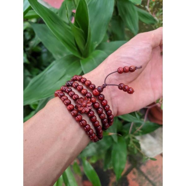 Vòng tay nữ gỗ hương chuỗi hạt 108 cỡ 6ly charm mix hoa sen hợp người trầm tính