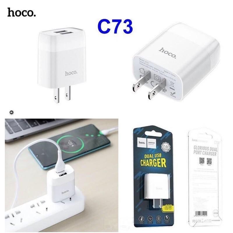 Cóc sạc C73 2.4A , 2 cổng USB sạc cùng 1 lúc. sạc nhanh hơn dòng 2.1A. Hoco - Hàng Chính Hãng