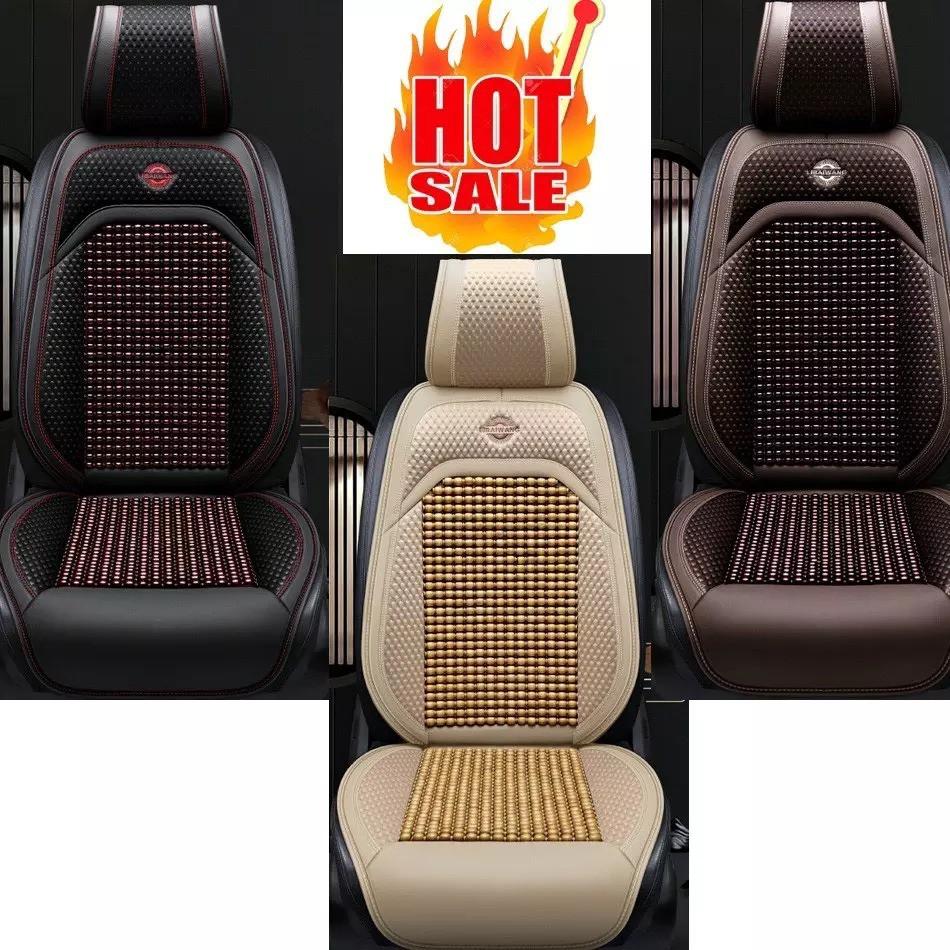 01 cái áo ghế ô tô chất liệu da cao cấp phủ 1 ghế trước, có đan hạt gỗ chống nóng, massage lưng
