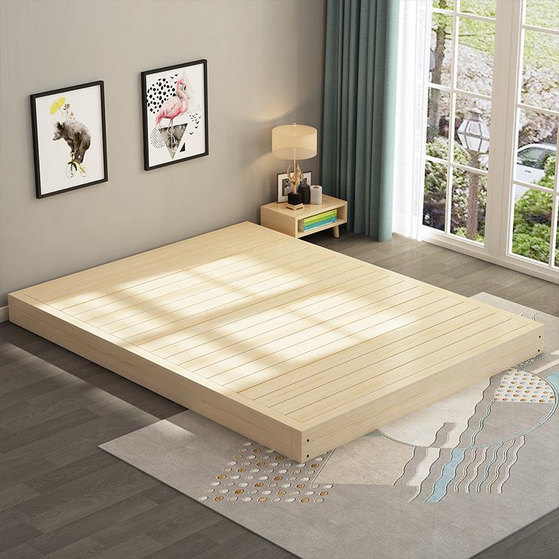 Phong cách mới nhất giường tatami gỗ đặc đơn giản Giường thấp 1,8m Giường phòng cho thuê 1,5m Giường gỗ đặc kinh tế Giường đơn 1,2m