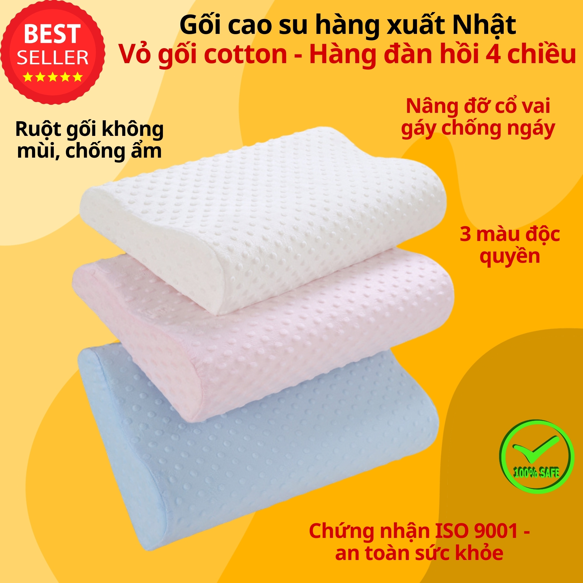 Gối cao su chống đau mỏi vai gáy cổ cho người lớn chọn kích thước To 50x30x10cm hoặc nhỏ 45x25x8cm cao cấp D Danido